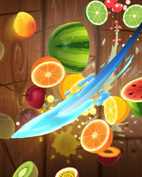 Schermata di gioco da Fruit Ninja: frutta tagliata a metà con schizzi colorati
